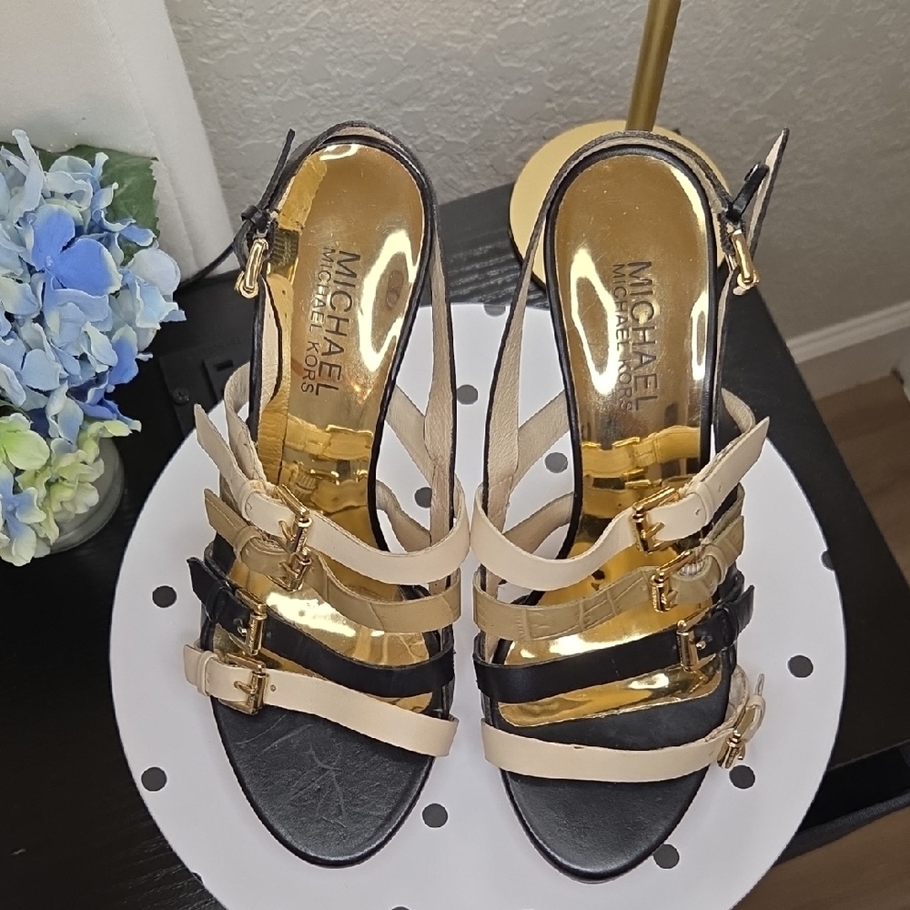 Michael Kors Black and Cream Strappy Heels
